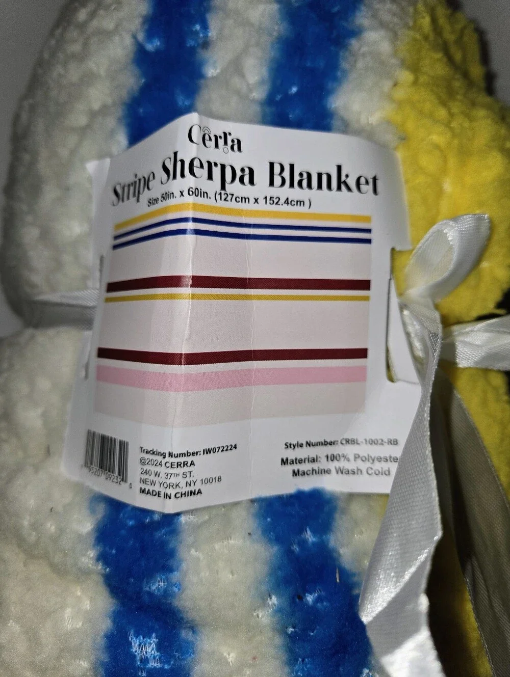 Cerra Plush Striped Sherpa Blanket - Pink, Yellow and Blue - 50 X 60 NEW